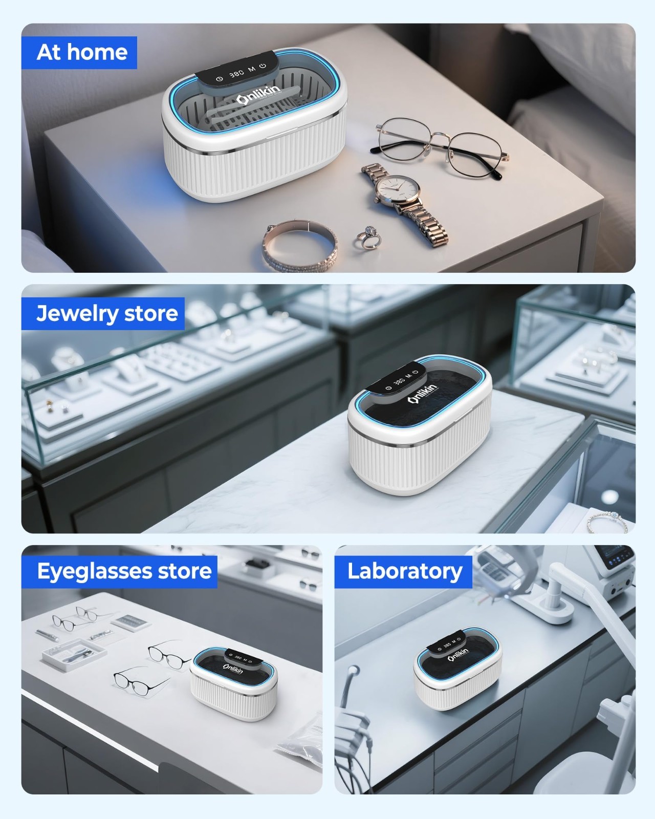 35W Ultrasonic Jewelry Cleaner – 45KHz Retainer & Eyeglasses Cleaner, 5 Timer, 3
