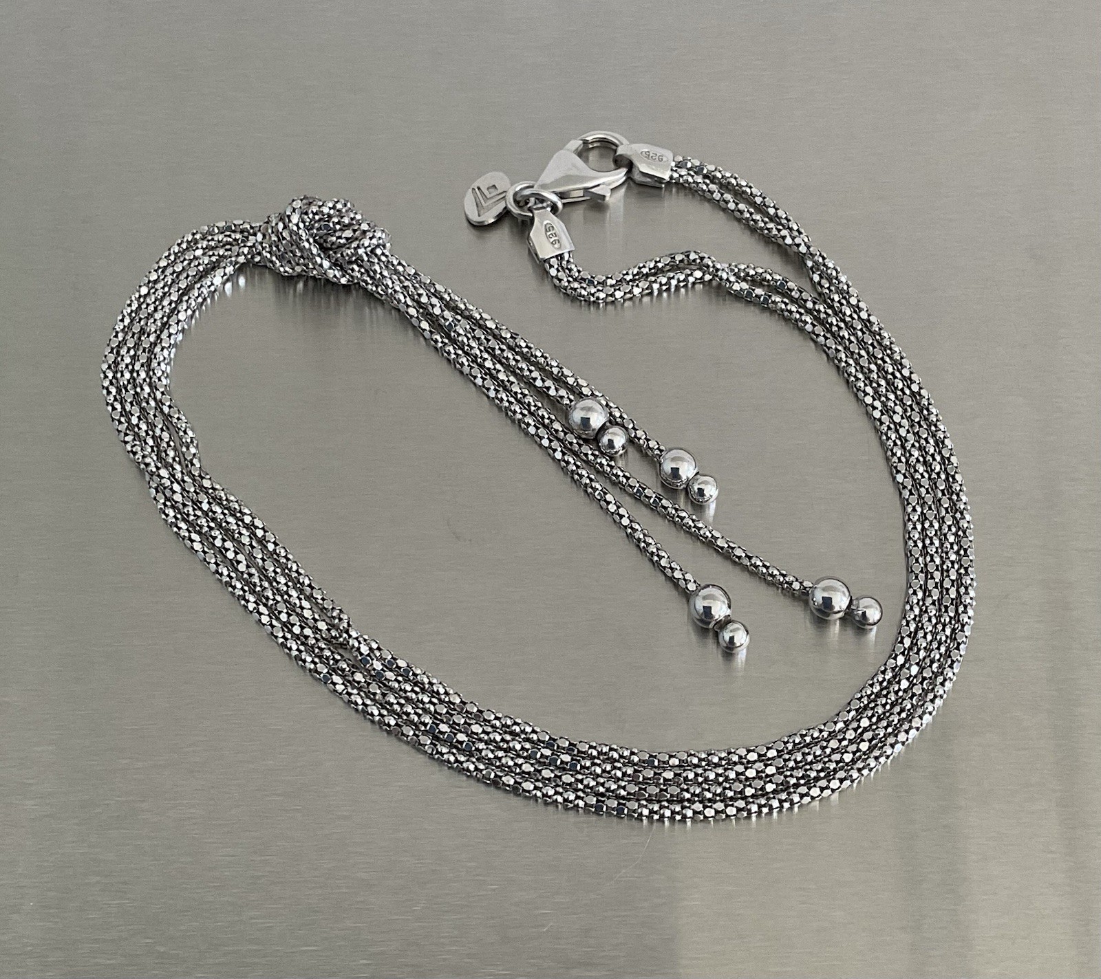 Silpada Retired Necklace “Forget Me Knot” Double Strand Popcorn Chain 16.5″
