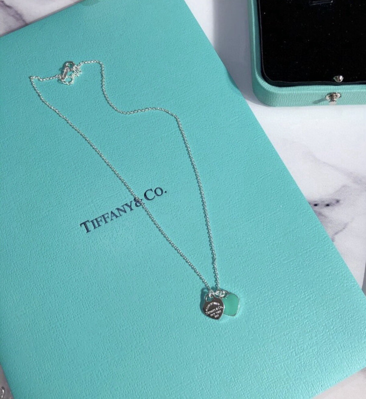 Tiffany Blue® Double Heart Tag Pendant Necklace ( 18” chain )