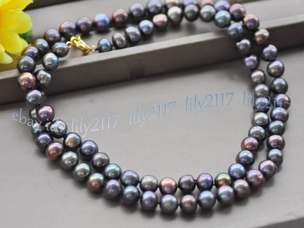 Genuine Natural Peacock Black Freshwater Pearl Necklace Jewelry 14-100″ 7-8mm