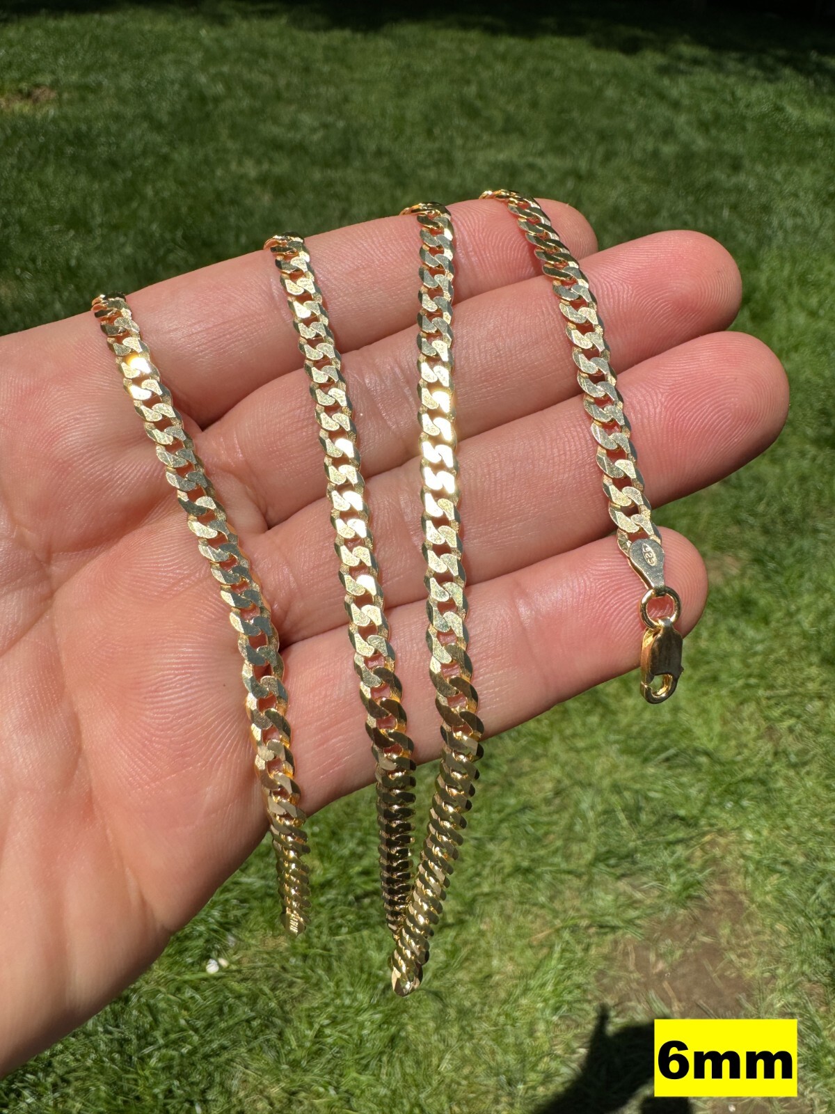 REAL Solid 925 Silver 14k Gold Plated Flat Cuban Link Chain Necklace 3mm – 11mm
