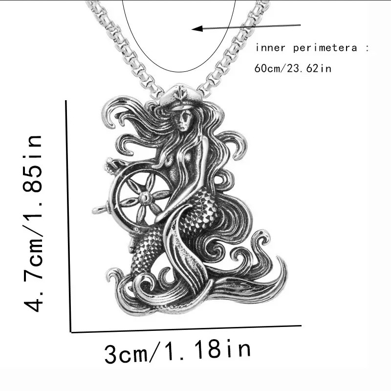 Pirate Mermaid Jewelry Vintage Silver Sexy Goddess Standing Pendant Necklace