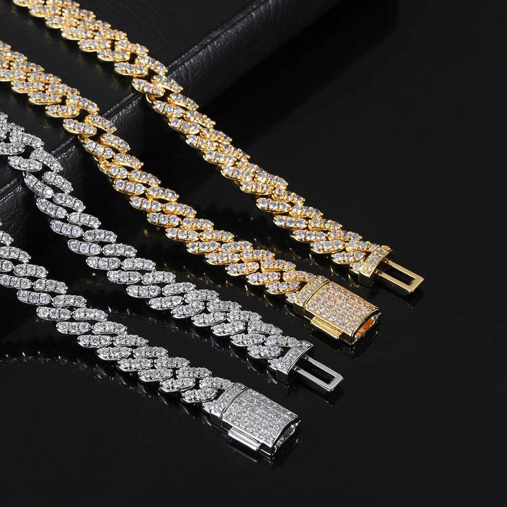 8MM Miami Cuban Link Chain Iced CZ Out Necklace Gold Plated Stainless Steel
