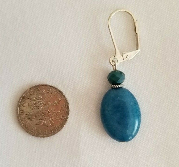 Handmade in USA. Nice Blue Oval Jade earrings – FREE SHIPPING!
