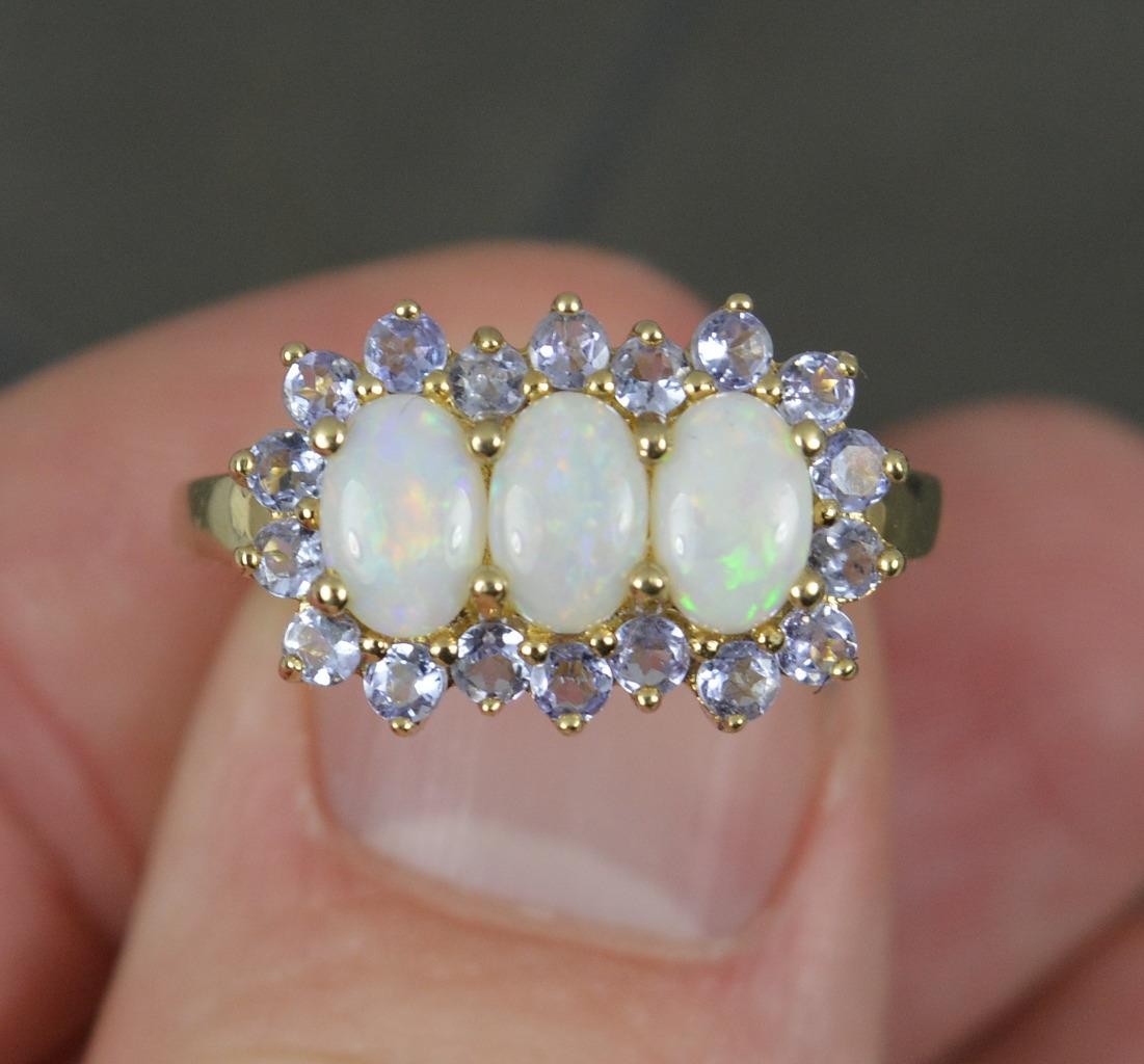 Natural Opal and Tanzanite 9 Carat Gold Cluster Ring