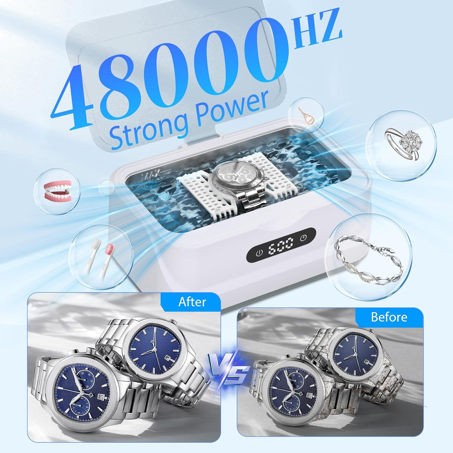 Ultrasonic Jewelry Cleaner: 48Khz Ring Cleaner Ultrasonic Machine with Digital T