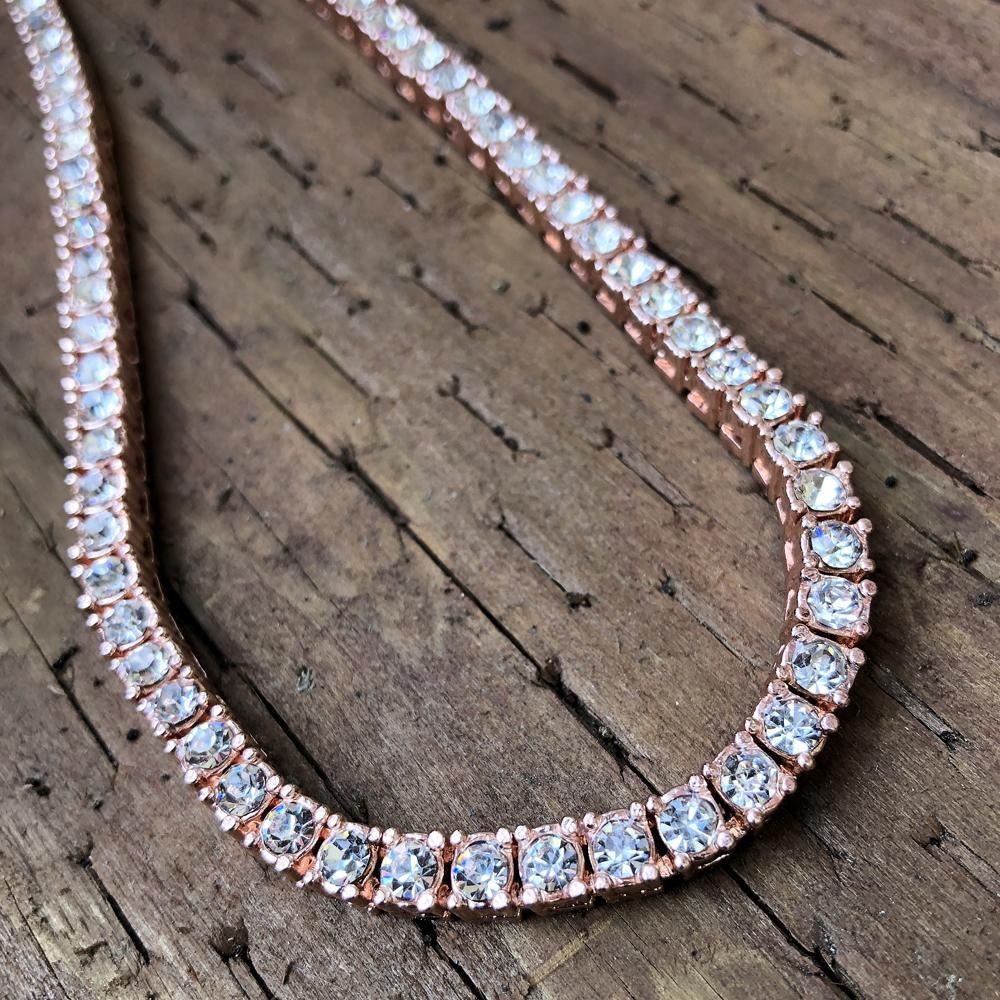 Hip Hop Iced Out Tennis Chain Choker White Yellow Rose Gold