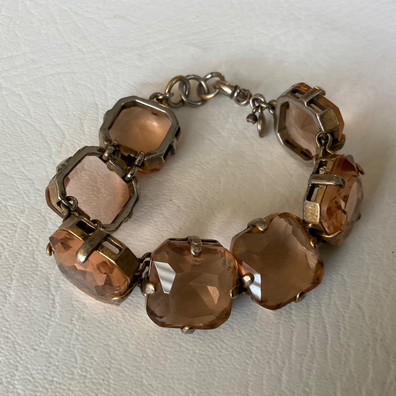 J Crew Czech Republic Glass Bracelet Peach Amber Faceted Statement Link