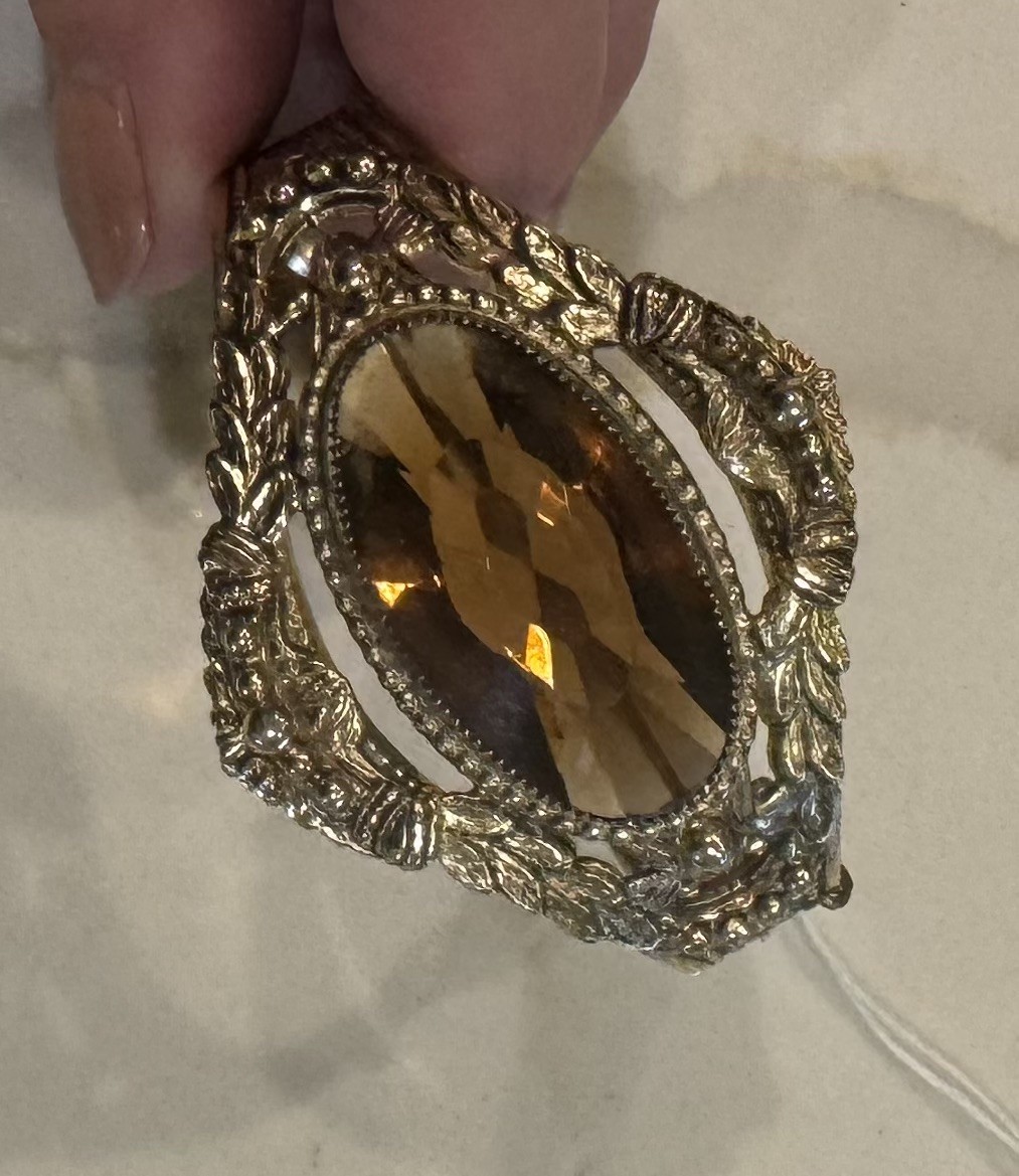 Whiting & Davis Bracelet Clear Very light Olive Green Oval Faceted Glass (AHB