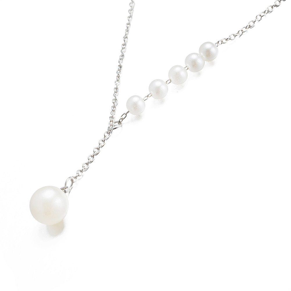Chic Silver Plated White Pearl Woman Chain Wedding Necklace N-A551 Gift