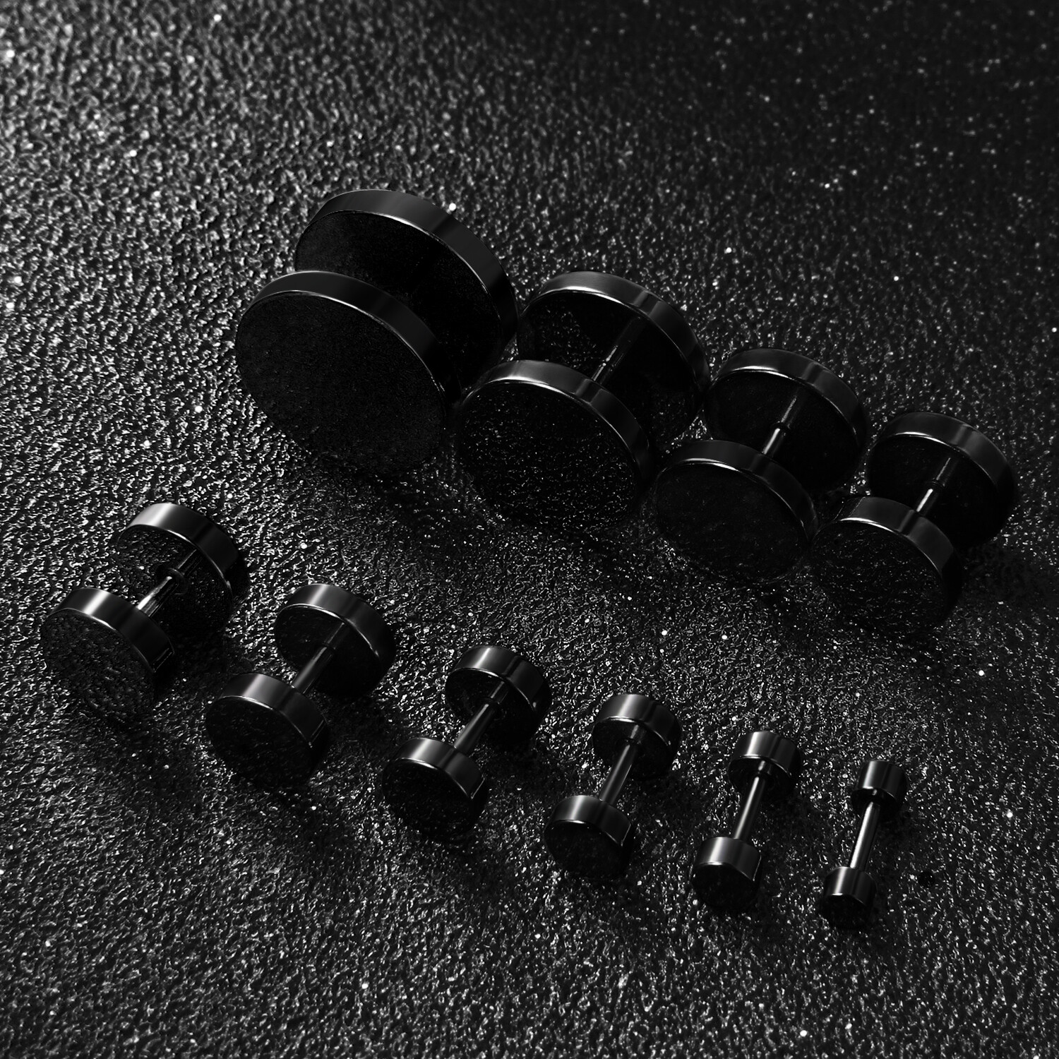 Stainless Steel Men Unisex Fake Black Ear Stretcher Plugs Cheater Earrings 2pcs