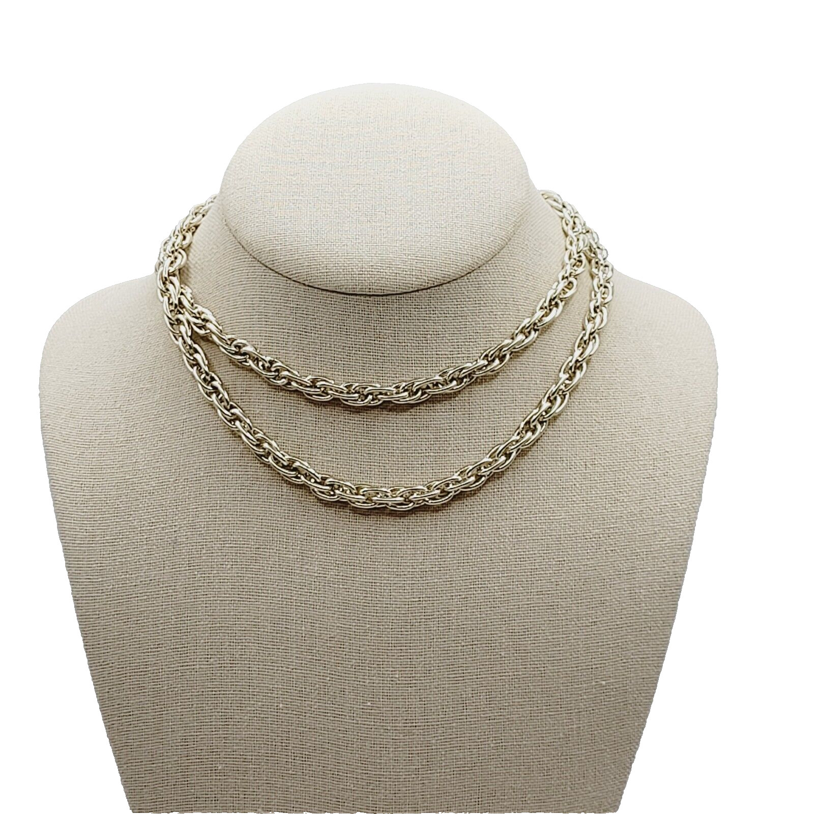 Multi Link Twist Rope Style Chain Very Light Gold Tone Vintage Necklace 30 Inch