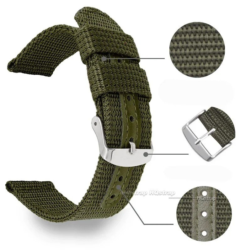 18mm 20mm 22mm 24mm Military Canvas Nylon Watch Band Strap Bracelet
