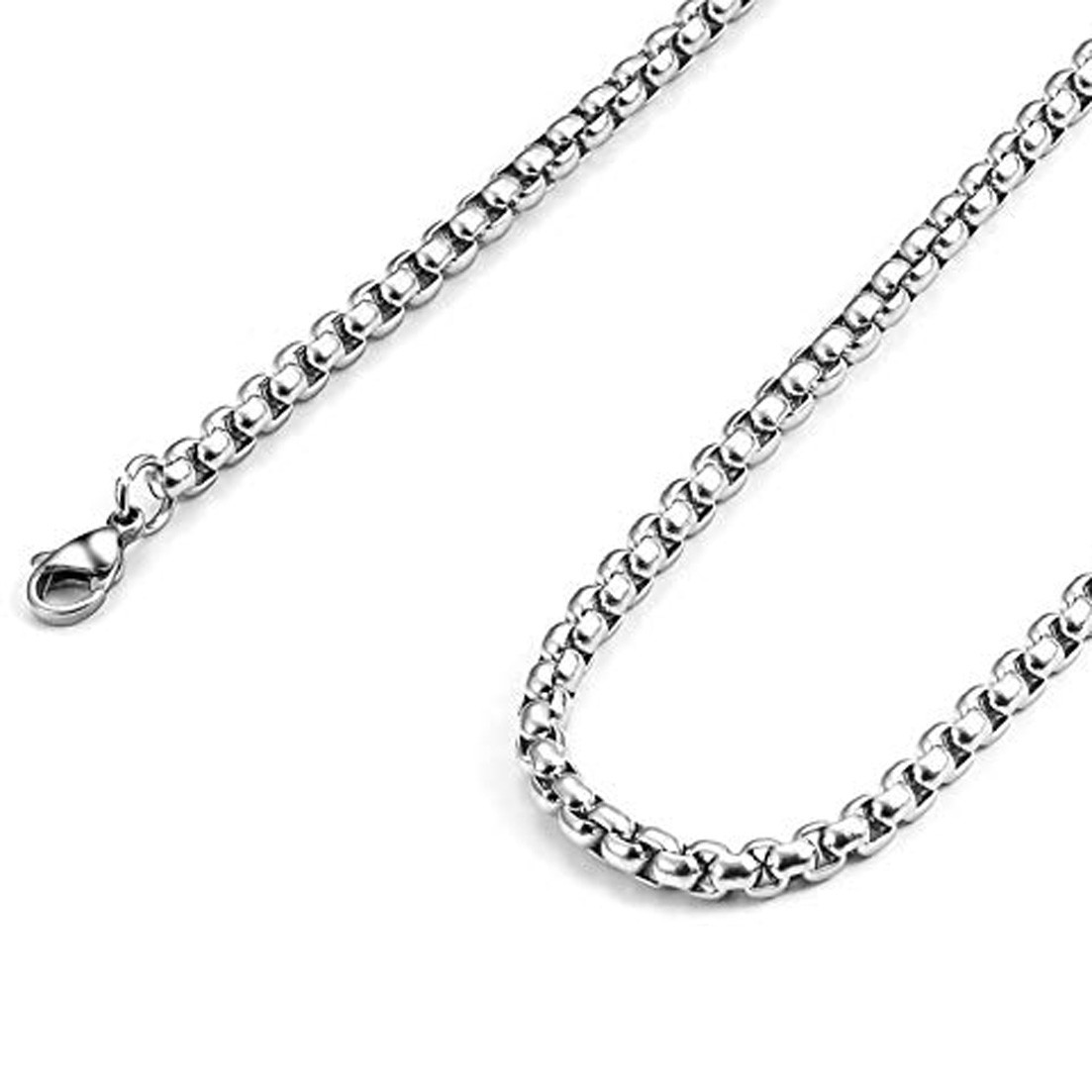 16-40″ Hot Square Rolo Stainless Steel Round Box Chain Necklace for Men Women