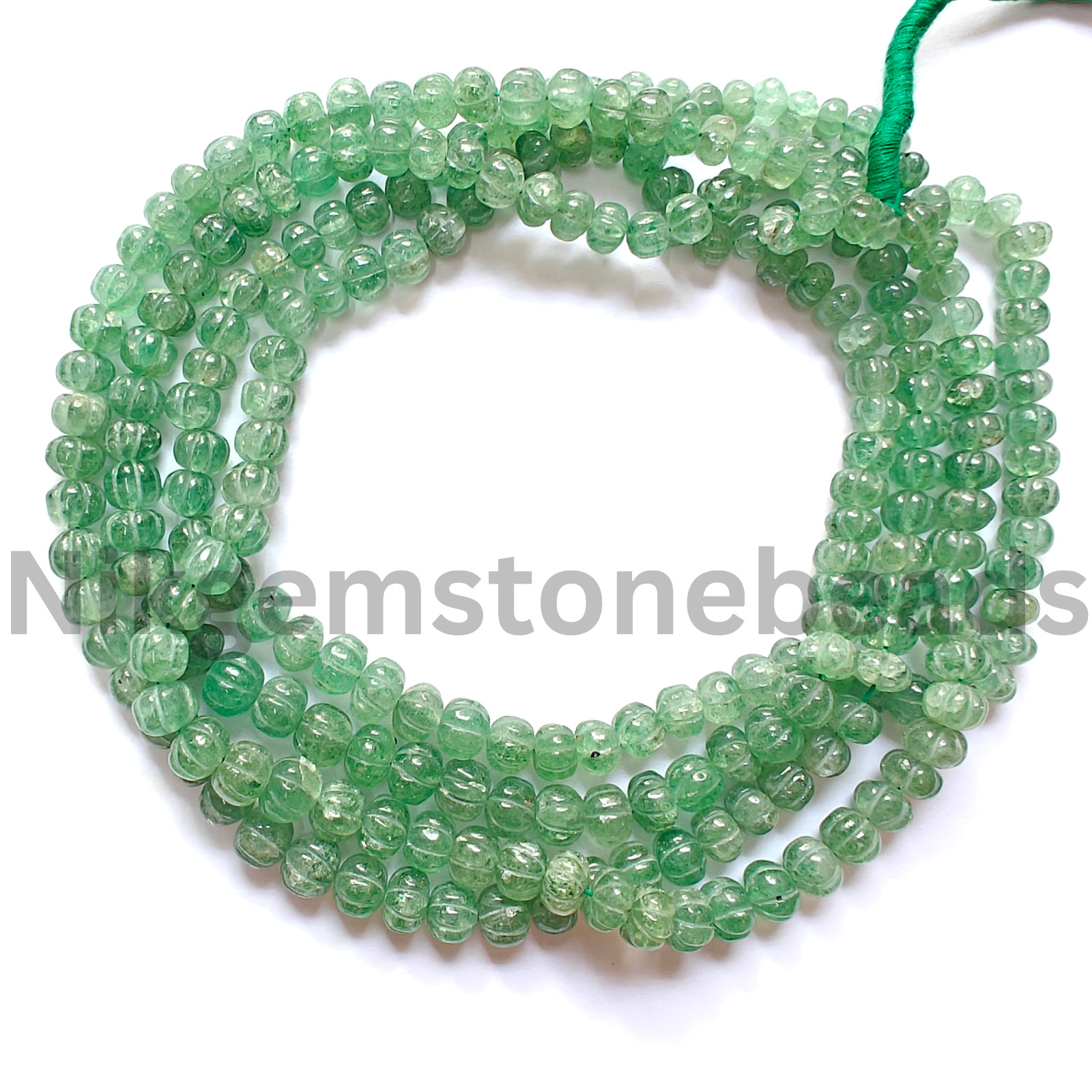 Natural Green Strawberry Beads, Smooth Carving Pumpkin Cut Stone, 7.00-10.00 MM.