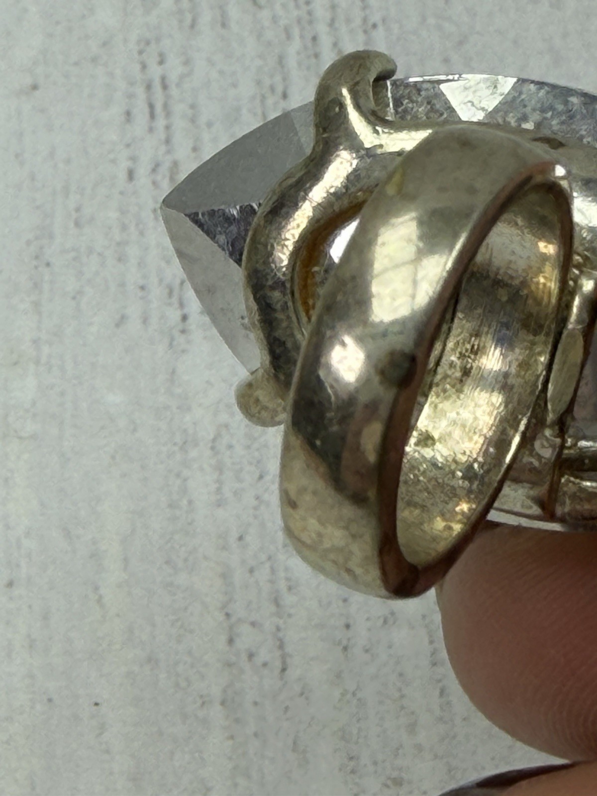 Large Rainbow Foil Backed Crystal Pear Cut Silver Tone Statement Ring Size 5