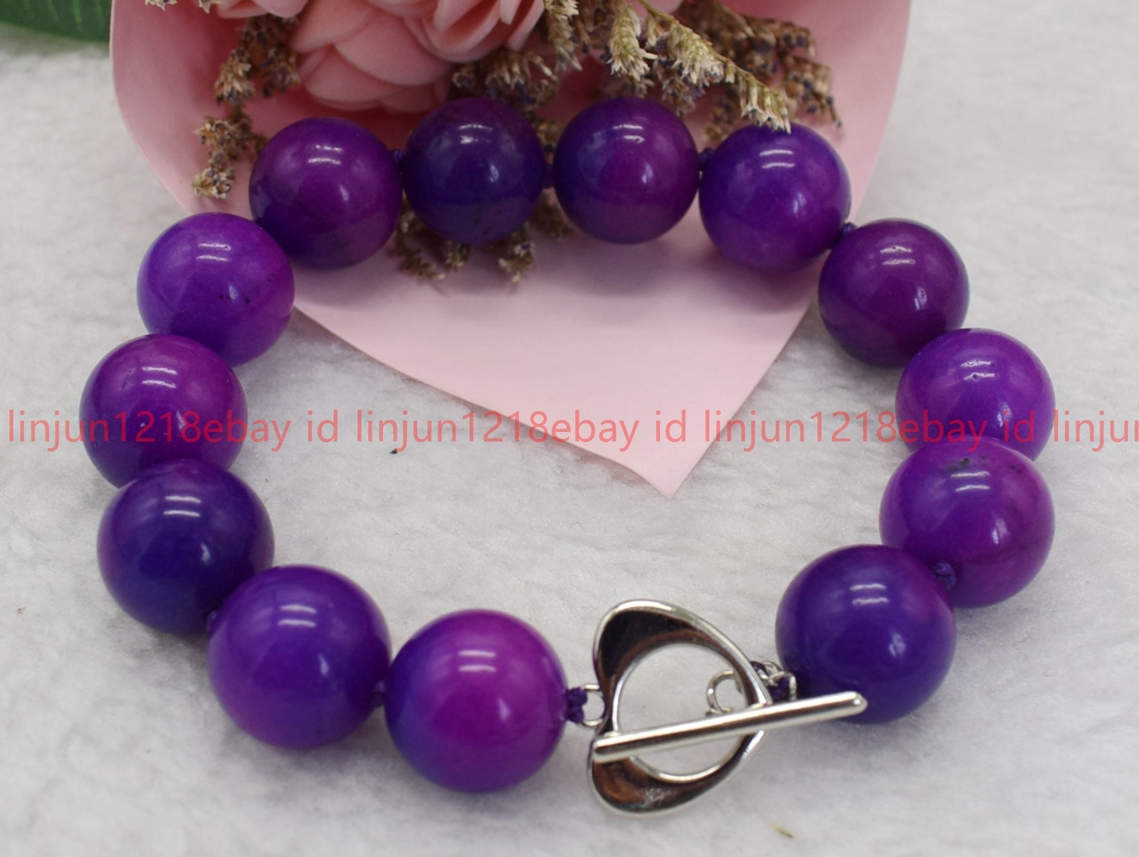 Natural Beautiful 14mm Purple Sugilite Round Gemstone Beaded Bracelet 7-9in