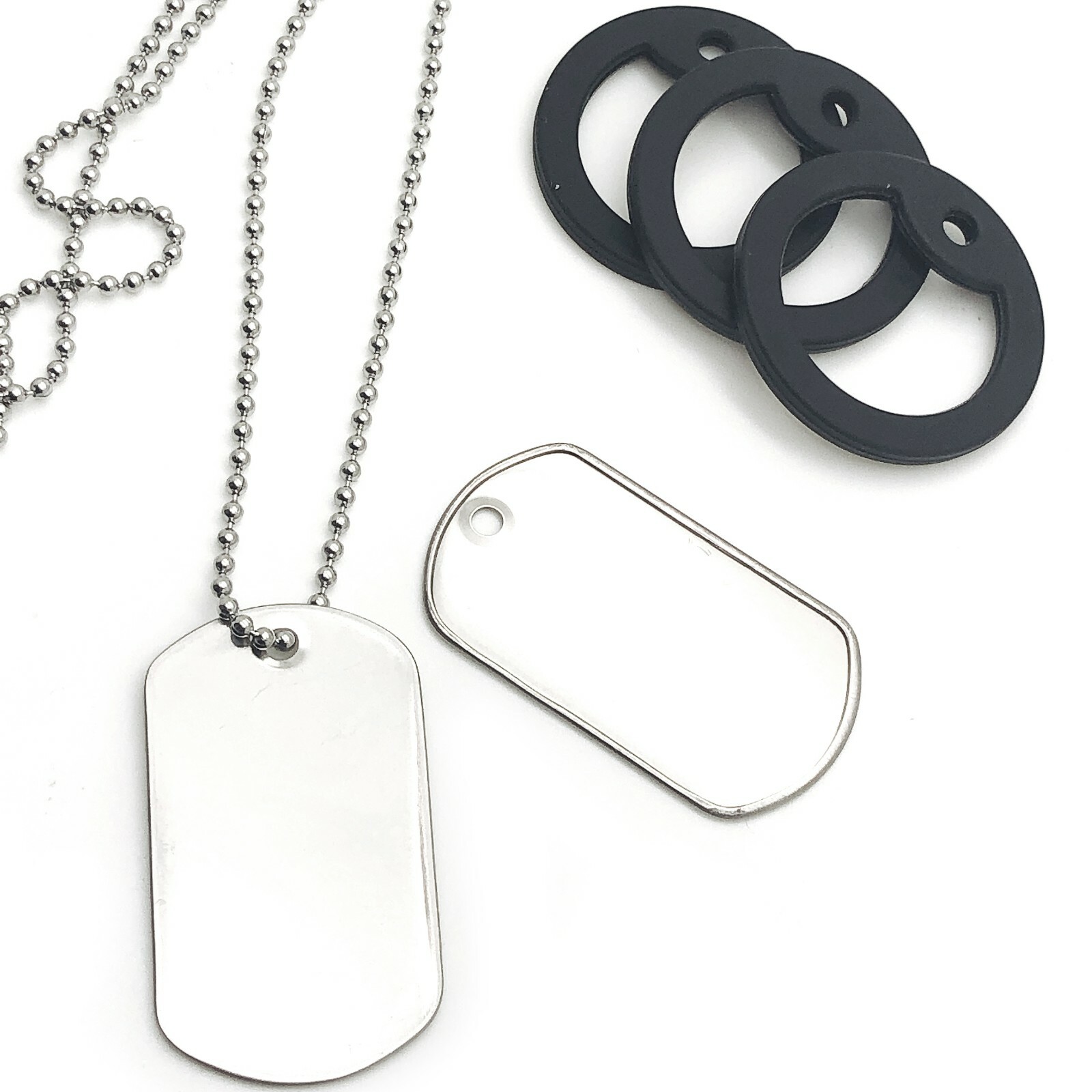 200 DOG TAG SHINY+ 200 Black Silencers + 100 30″ S/S NECKLACES + 100 connector