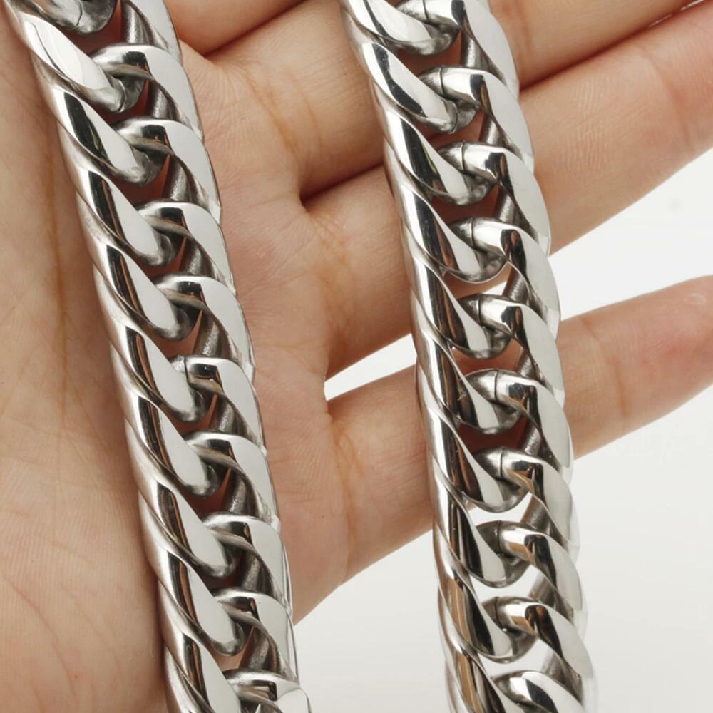 19mm Wide Stainless Steel Curb Cuban Link Chain Necklace 16inch-40inch for Men