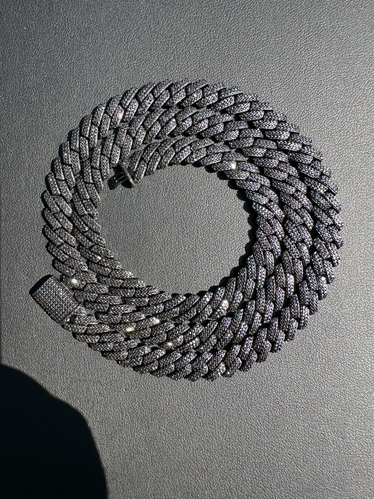 BLACK MOISSANITE 8mm Real Miami Cuban Link Prong Chain Iced 925 Silver Necklace