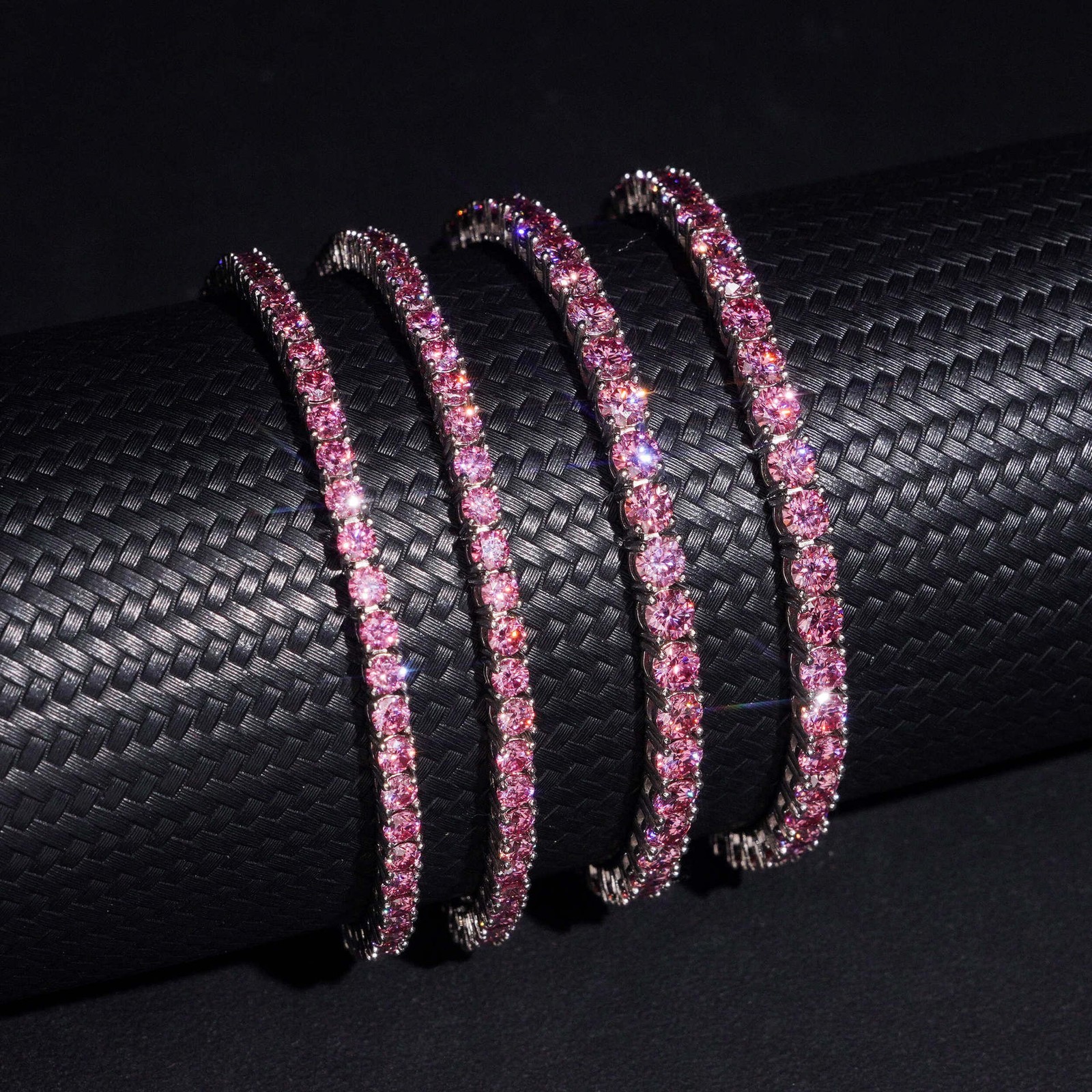 3-4mm PINK VVS1 D Moissanite Tennis Chain Bracelet Necklace 925 Sterling Silver