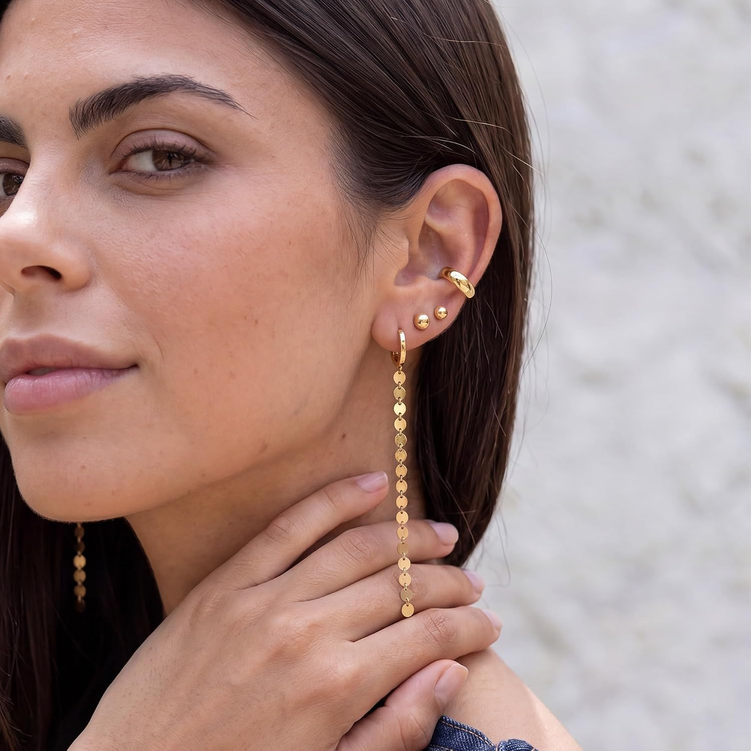 Gold Long Earrings for Women | 14K Gold Plated Brass, Long Chain Earrings, Dangl