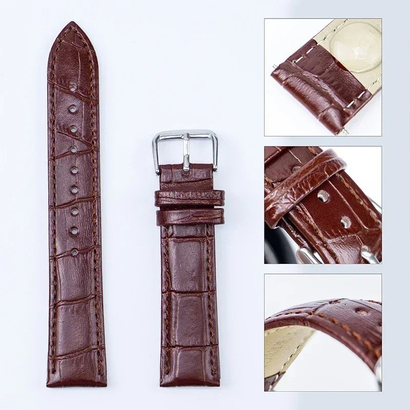 Leather Watchbands Women’s Genuine Leather Watchband Buckle Band Black Brown Whi