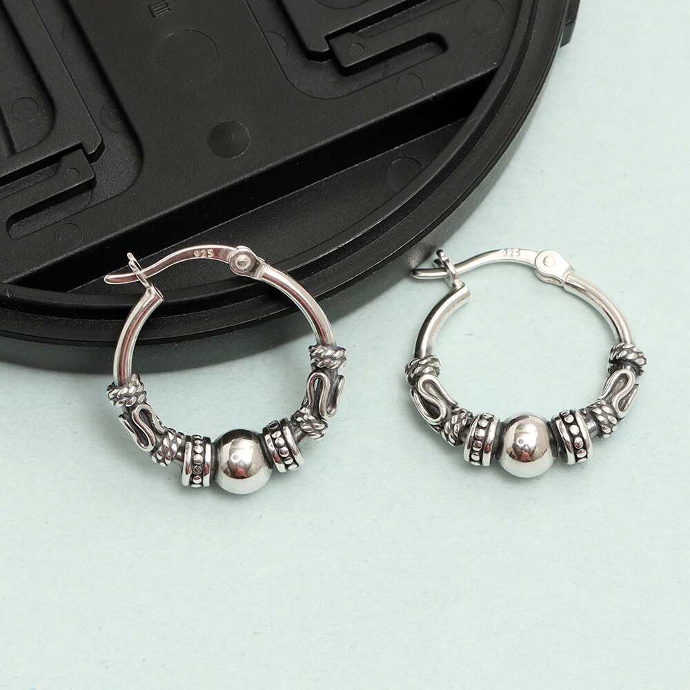 LeCalla Sterling Silver Antique Light-Weight Spiral Bali Women Teen Hoop Earring