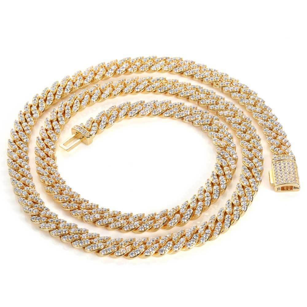 8MM Miami Cuban Link Chain Iced CZ Out Necklace Gold Plated Stainless Steel