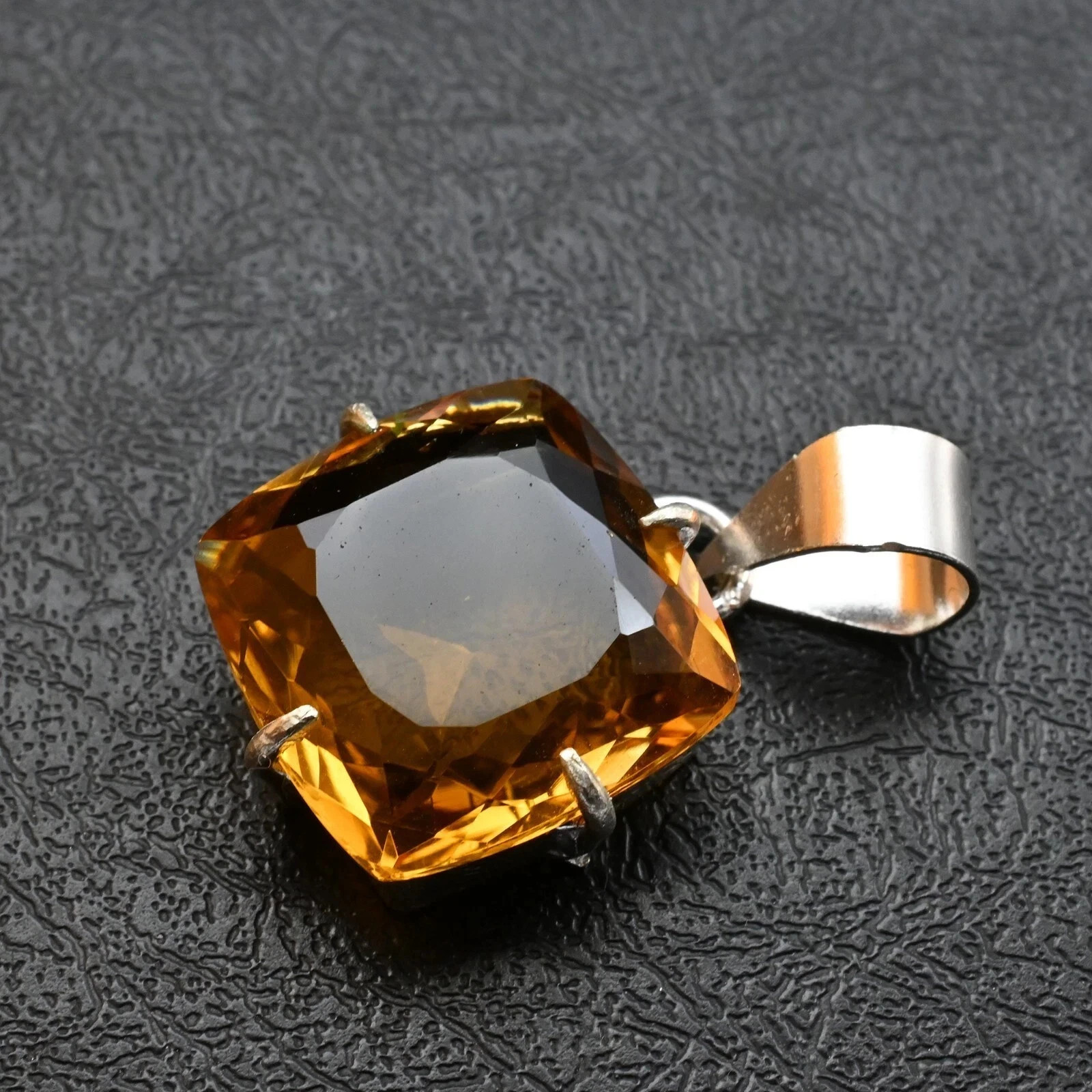 Certified Natural Yellow Citrine Gemstone 925 Sterling Silver Pendant 25 CT
