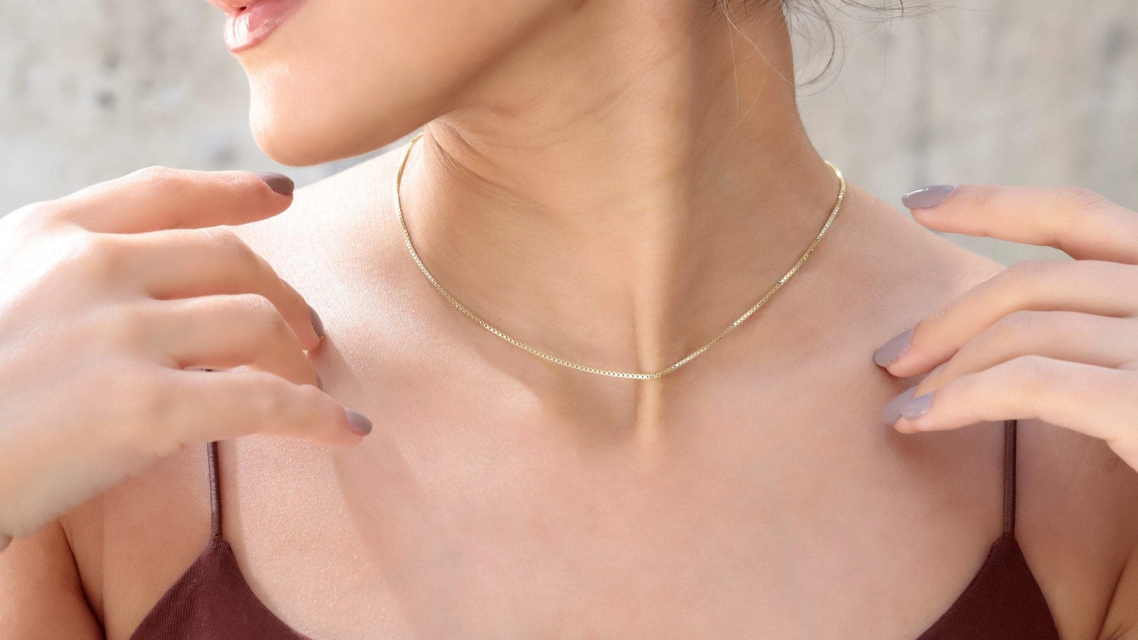 14K Gold Box Chain Necklace, 1mm Box Chain Delicate Choker Jewelry