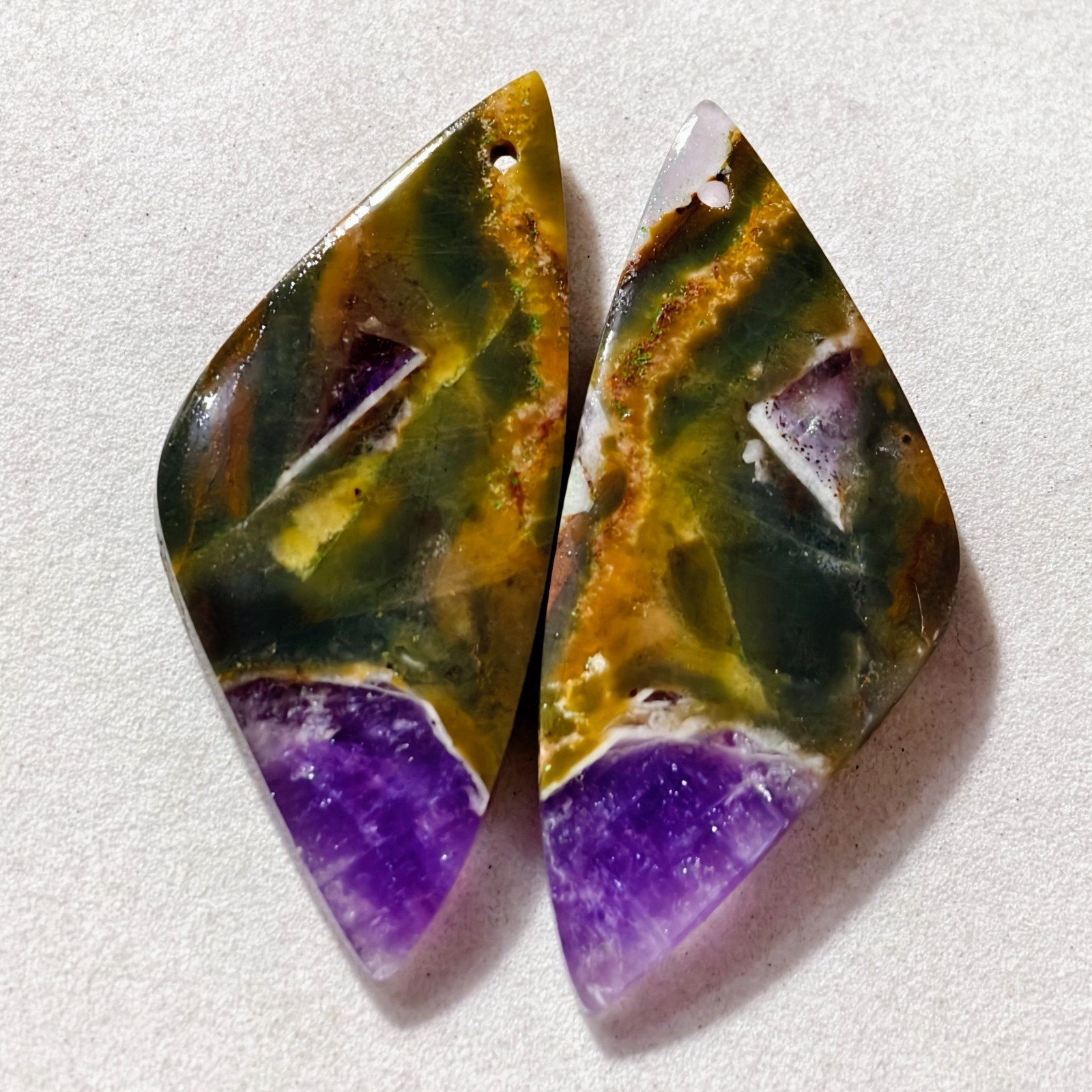 43 Cts Natural Amethyst Drilled Pair Cabochon Gemstone For Earrings 41.3X17.6 MM