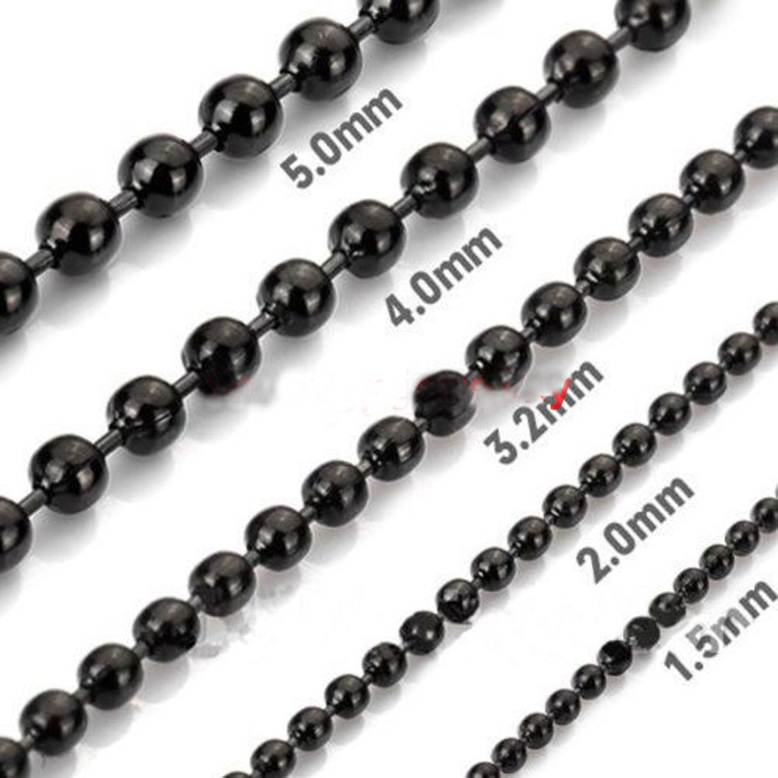 7″-40″ 1.5-12mm Black Stainless Steel Bead Ball Chain Necklace Men Women Jewelry