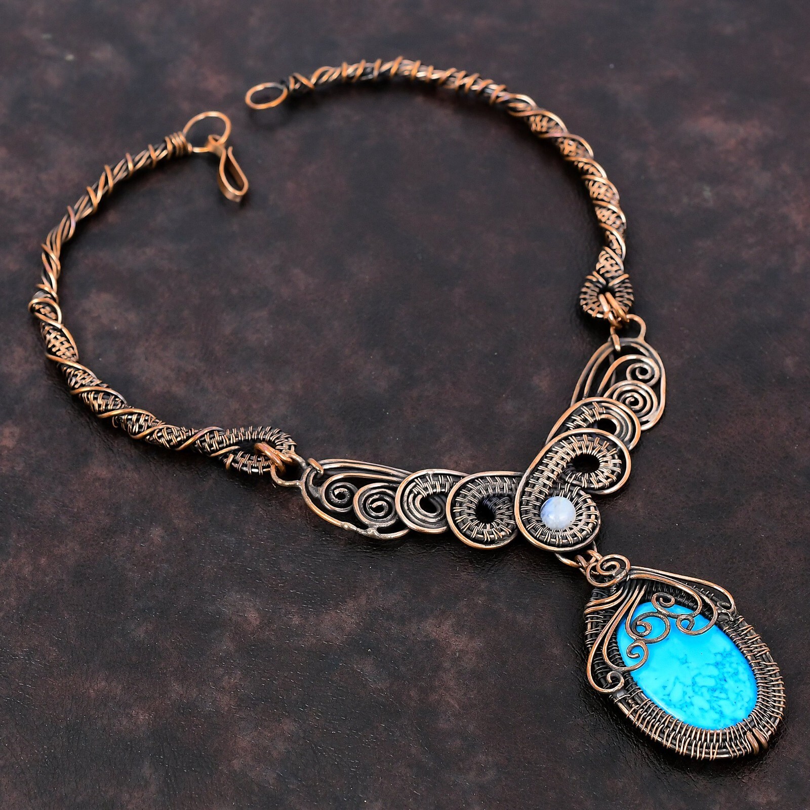 Gift For Her Arizona Turquoise Wire Wrapped Chain Necklace Copper Jewelry 18.0″