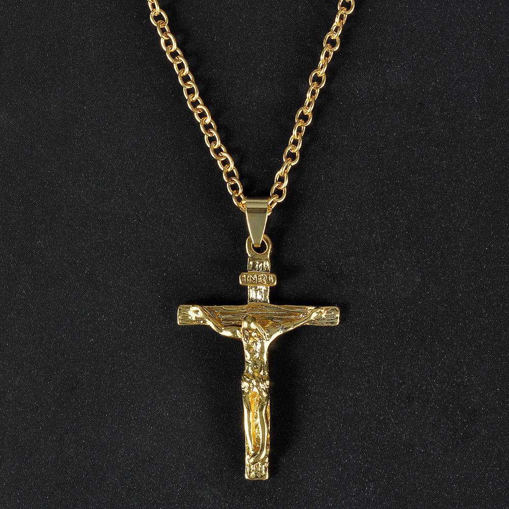 JESUS CROSS CRUCIFIX HOLY pendant GOLD FILLED 18K necklace 24″ chain female men