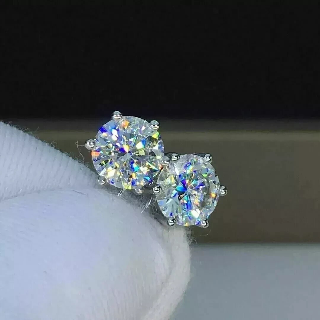 1Ct Round Cut Natural Diamond Women’s 6 Prong Set Stud Earrings 14k White Gold