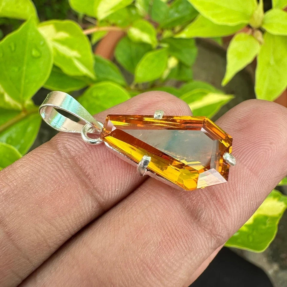 Natural Orange Sapphire 22 Ct Certified Loose Gemstone 925 Solid Silver Pendant