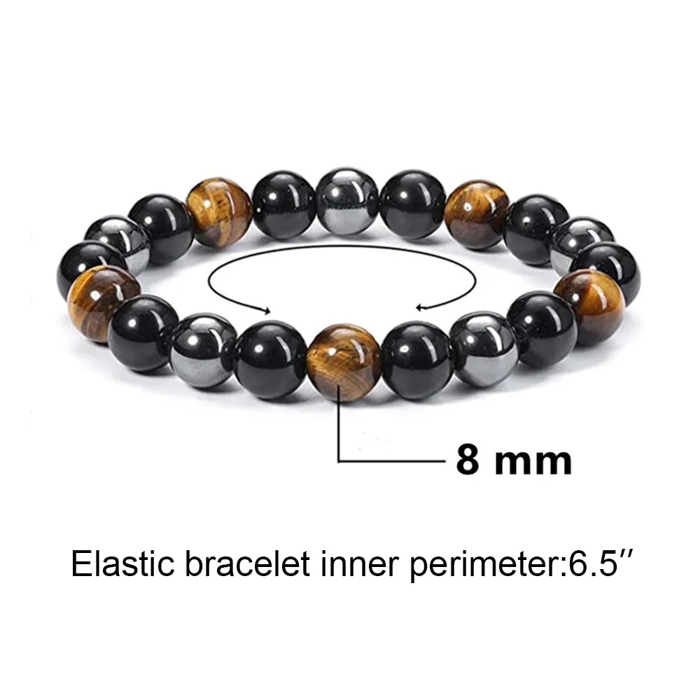Natural Stone Hematite Tiger Eye Energy Healing Stretch Bracelet for Men Women