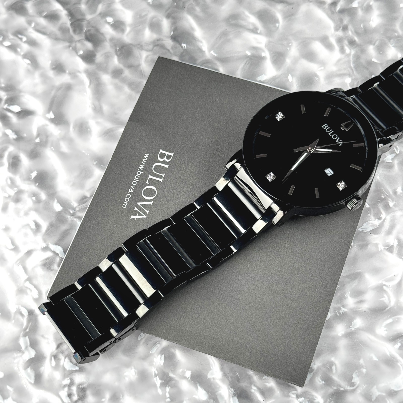 Bulova Modern Futuro Men’s Quartz Calendar Black Stainless Steel Watch 98D144