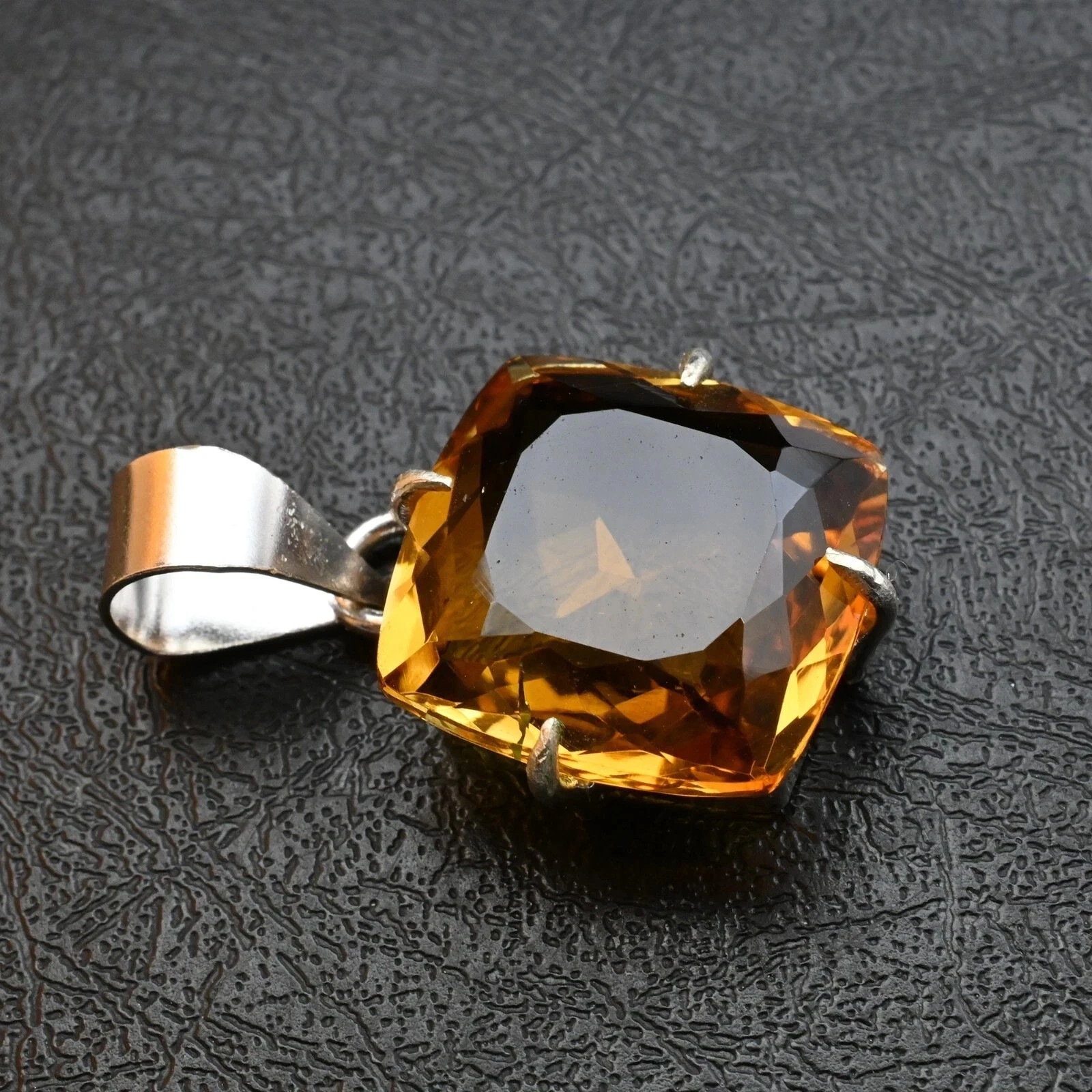 Certified Natural Yellow Citrine Gemstone 925 Sterling Silver Pendant 25 CT