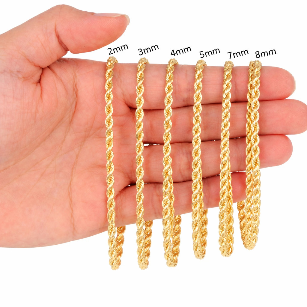 10k Real Gold Rope Chain 2mm 2.5mm 3mm 4mm 5mm 6mm 7mm 8mm 18-30 Inch Men Women