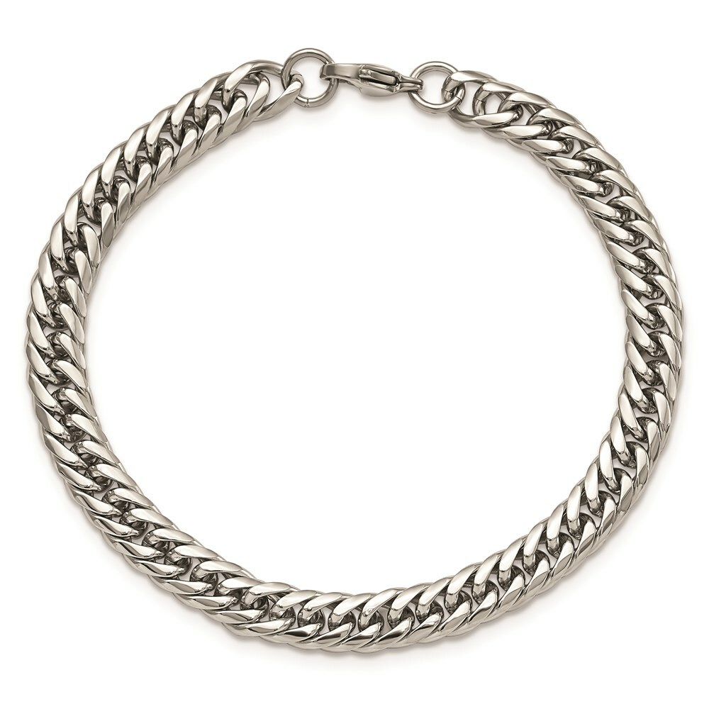 Stainless Steel Polished 9in Double Curb Chain Bracelet