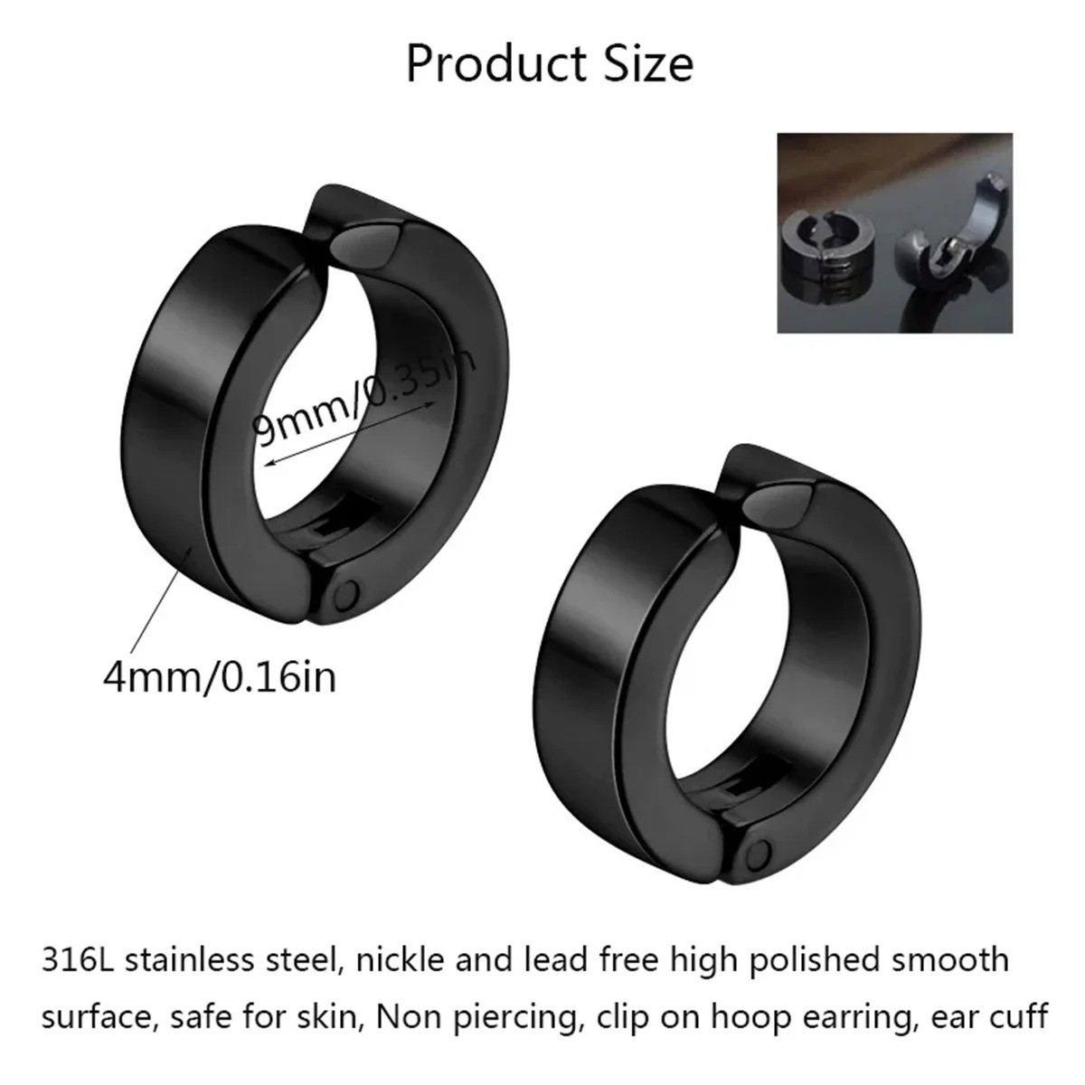 2pcs 316L Cuff Earring Non Piercing Hoop Earring Clip On Earring Fake Piercing