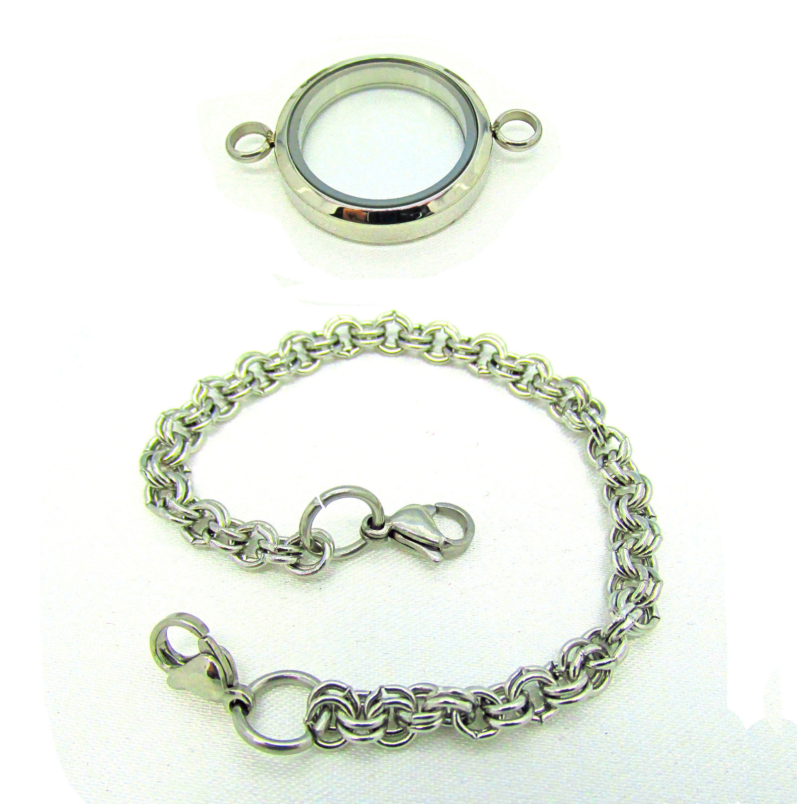 Stainless Steel Floating Glass Screw Open Waterproof Locket Double Loop Bracelet