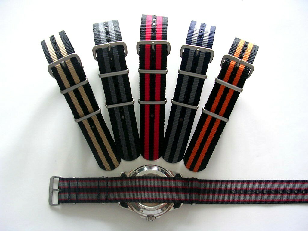 24mm Bonded striped NATO G10 military Pilot watch band strap 2 pak RAF IW SUISSE