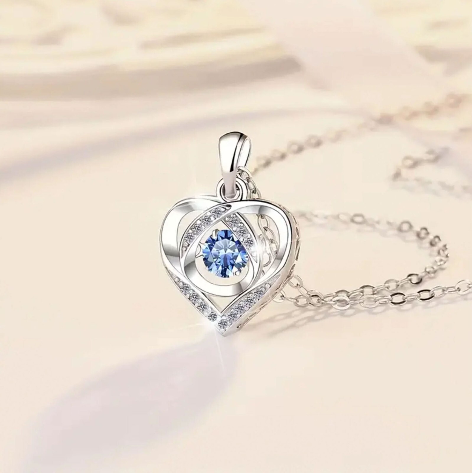 Love Heart Blue Moissanite Elegant Design Fashion Pendant Necklace Jewelry Gift
