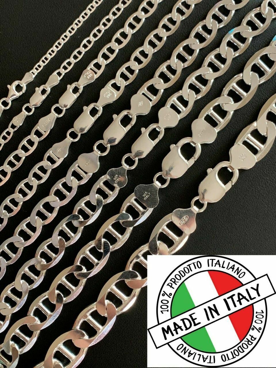 Real Solid 925 Sterling Silver Mariner Link Chain Or Bracelet ITALY 3-12mm Mens