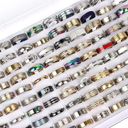 Bulk Lot Mixed Stainless Steel Rings Men’s women’s Fashion Ring Wholesale 100pcs
