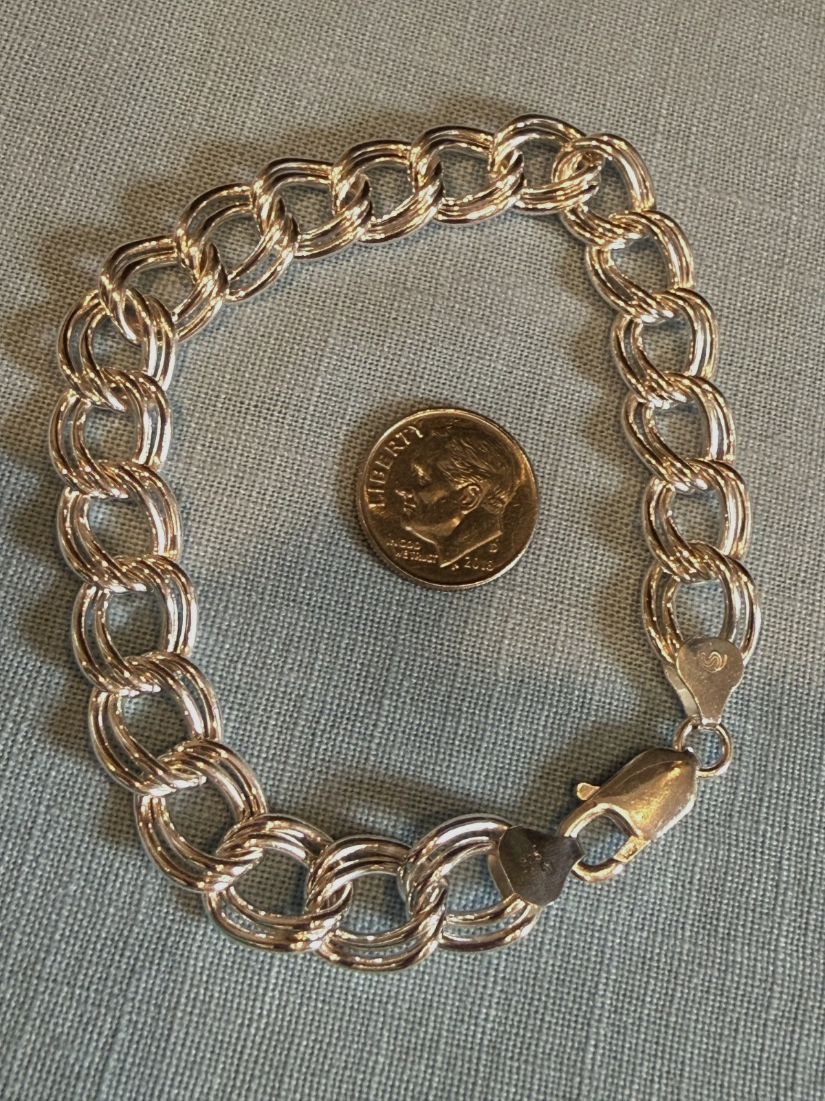 DOUBLE CURB LINK 11mm WIDE STERLING BRACELET 8 3/16″ long ; 26.8 grams signed.