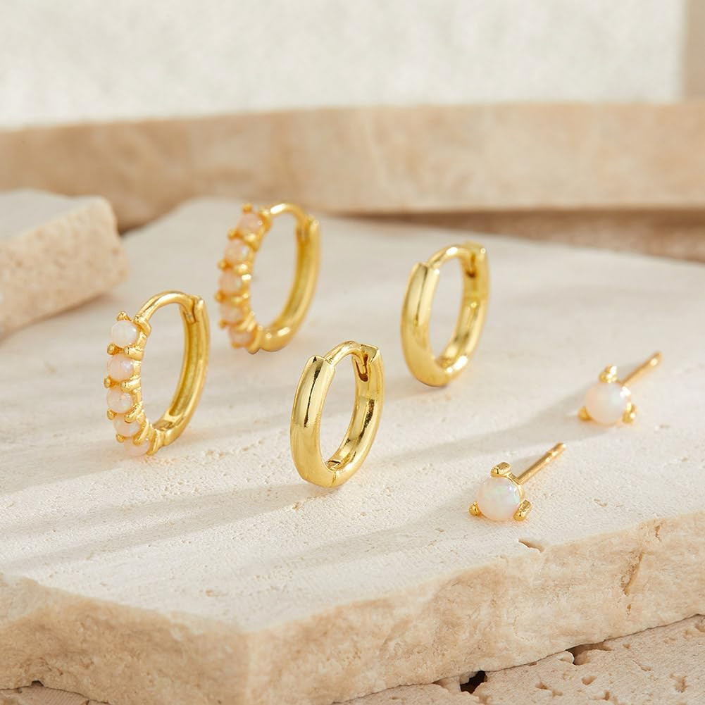 Opal Gold Earrings Set for Women Trendy Stud Earring Opal Huggie Earrings Stacks